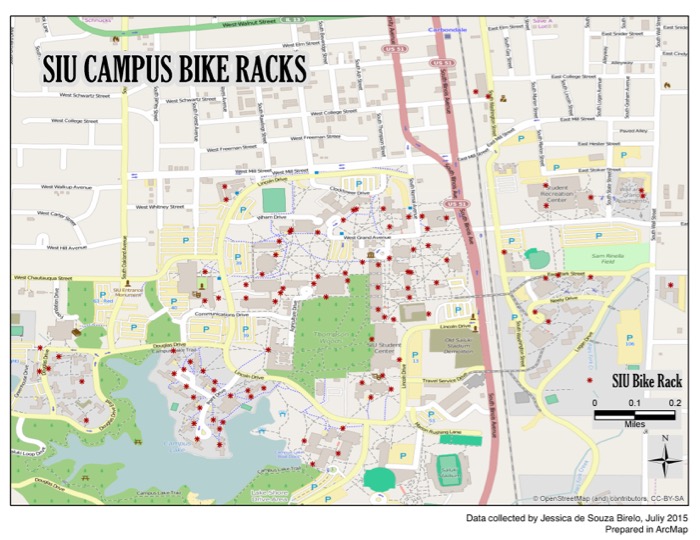 map of bike rack locations on campus